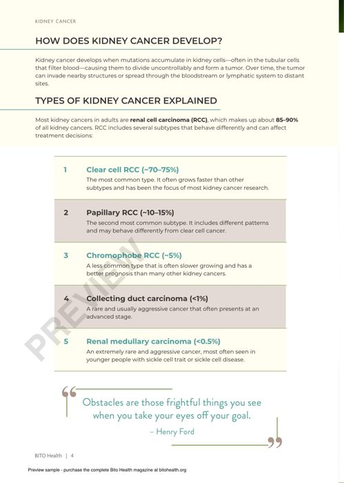 Sample page from the Kidney Cancer guide