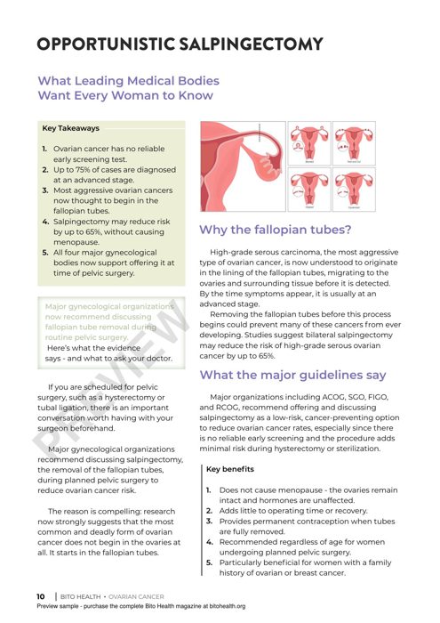 Sample page from the Ovarian Cancer guide